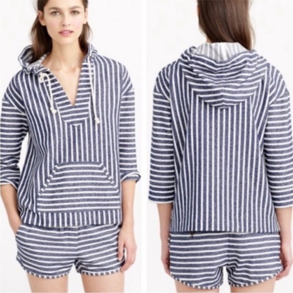 J crew navy blue and white striped sailor style hat blouse size XS